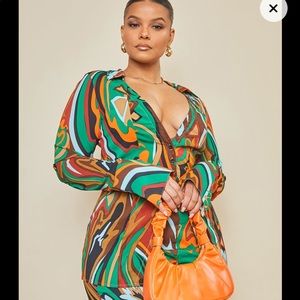 Plus Multi Abstract Print Chiffon Fitted Shirt